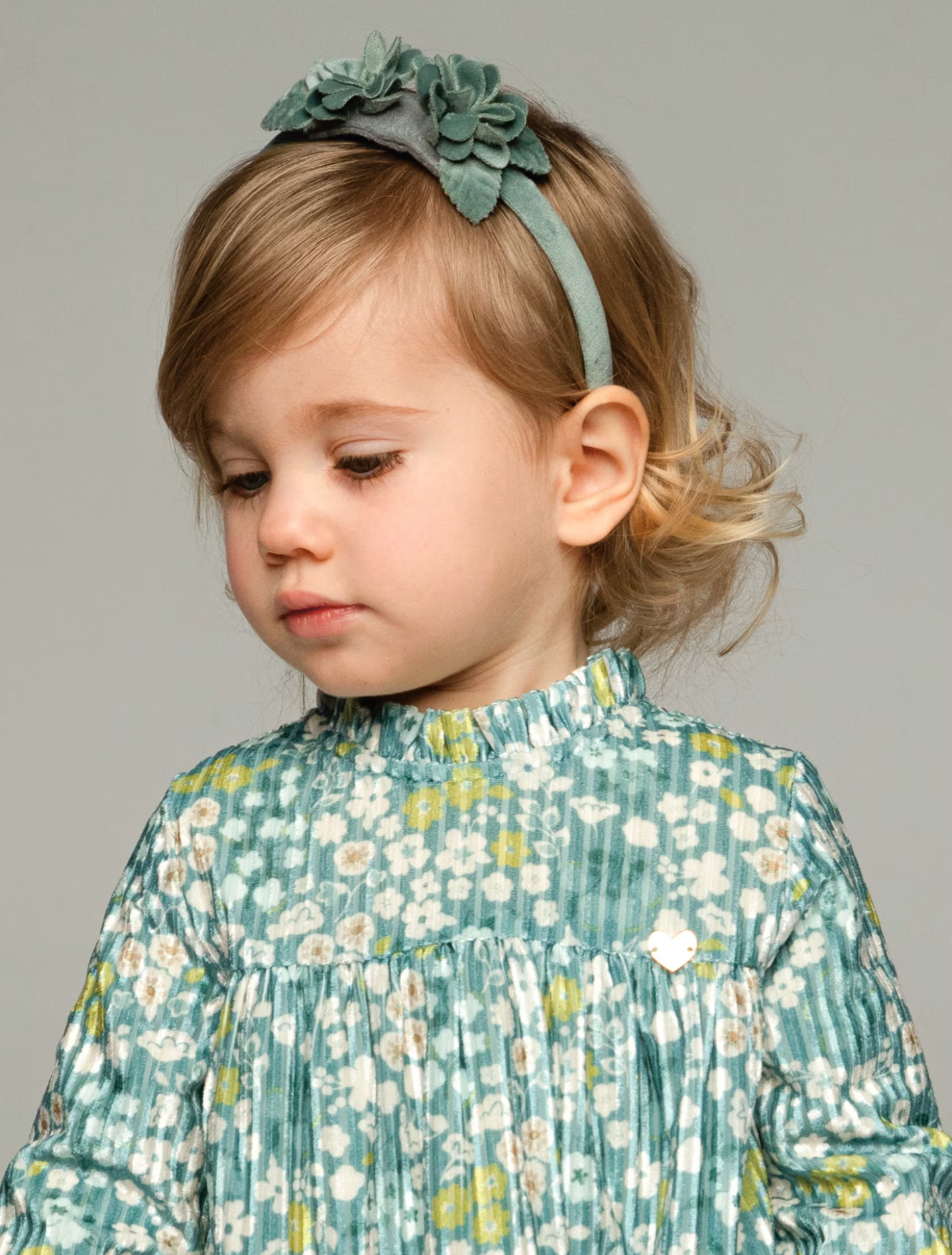 Mayoral Baby Girl Velvet Green Floral Dress