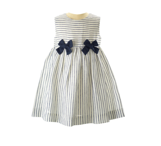 Rachel Riley Stripe Linen Bow Dress