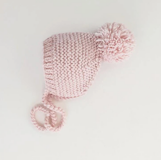 Garter Stitch Knit Bonnet- Pink or Blue