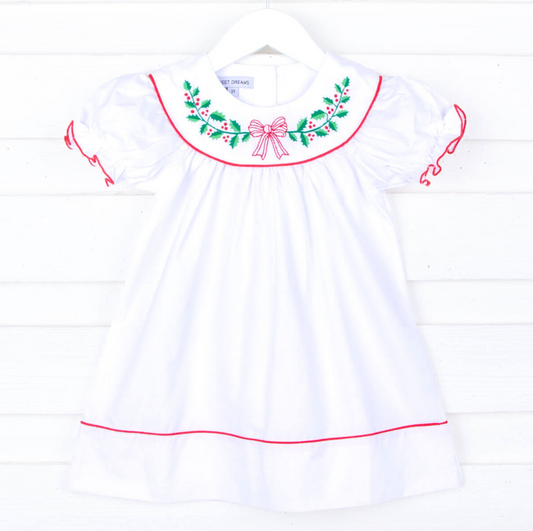 White Embroidered Wreath Dress