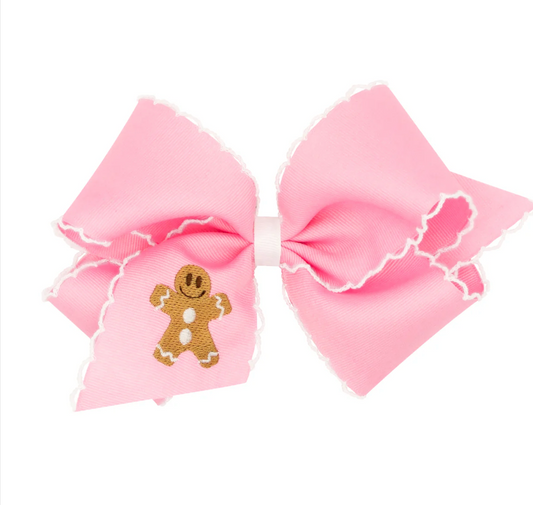 King Gingerbread Cookie Pink Embroidered Moonstitch Bow