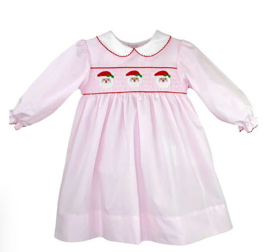 Petit Ami Embroidered Santa Pink Dress