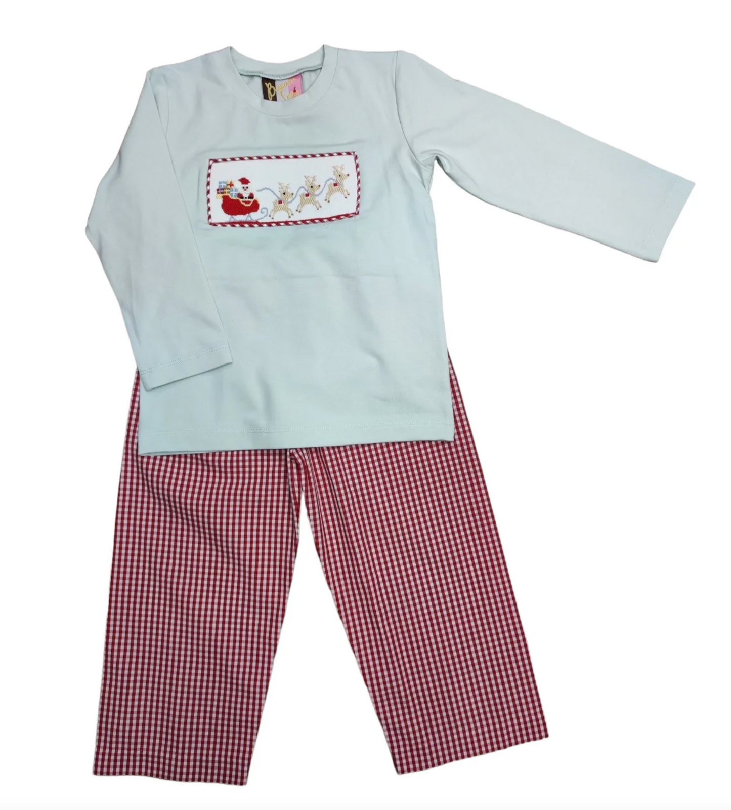 Santa's Sleigh Smocked Boys Pant Set