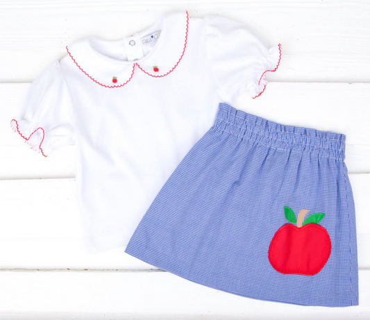 Blue Gingham Apple Short Set