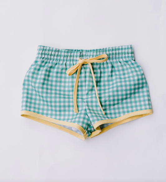 Green Gingham Swim Trunk