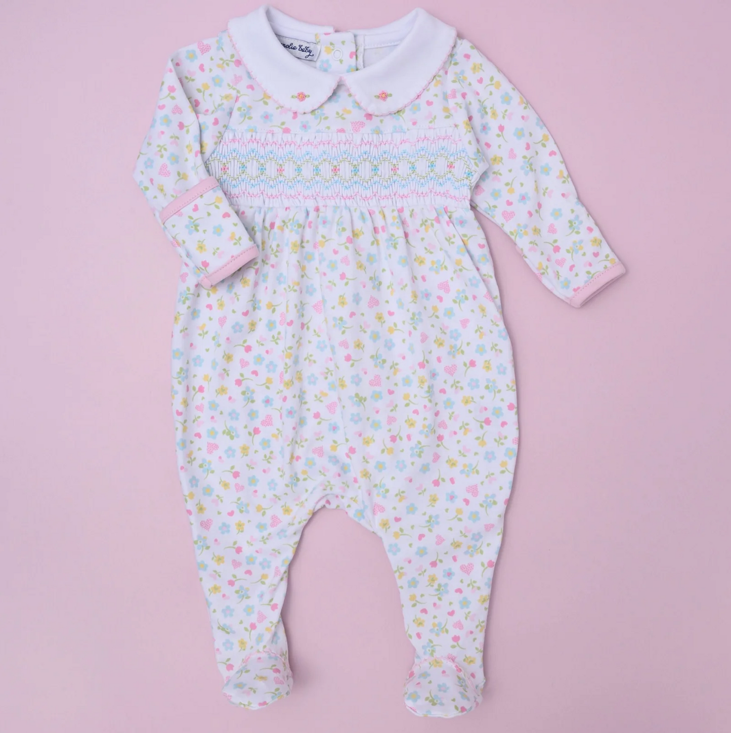 Magnolia Baby Classic Floral Smocked Collared Footie