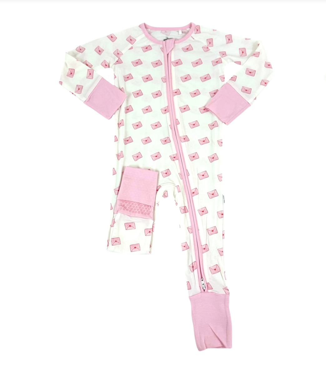 Uptown Baby Pink Heart Envelopes Romper