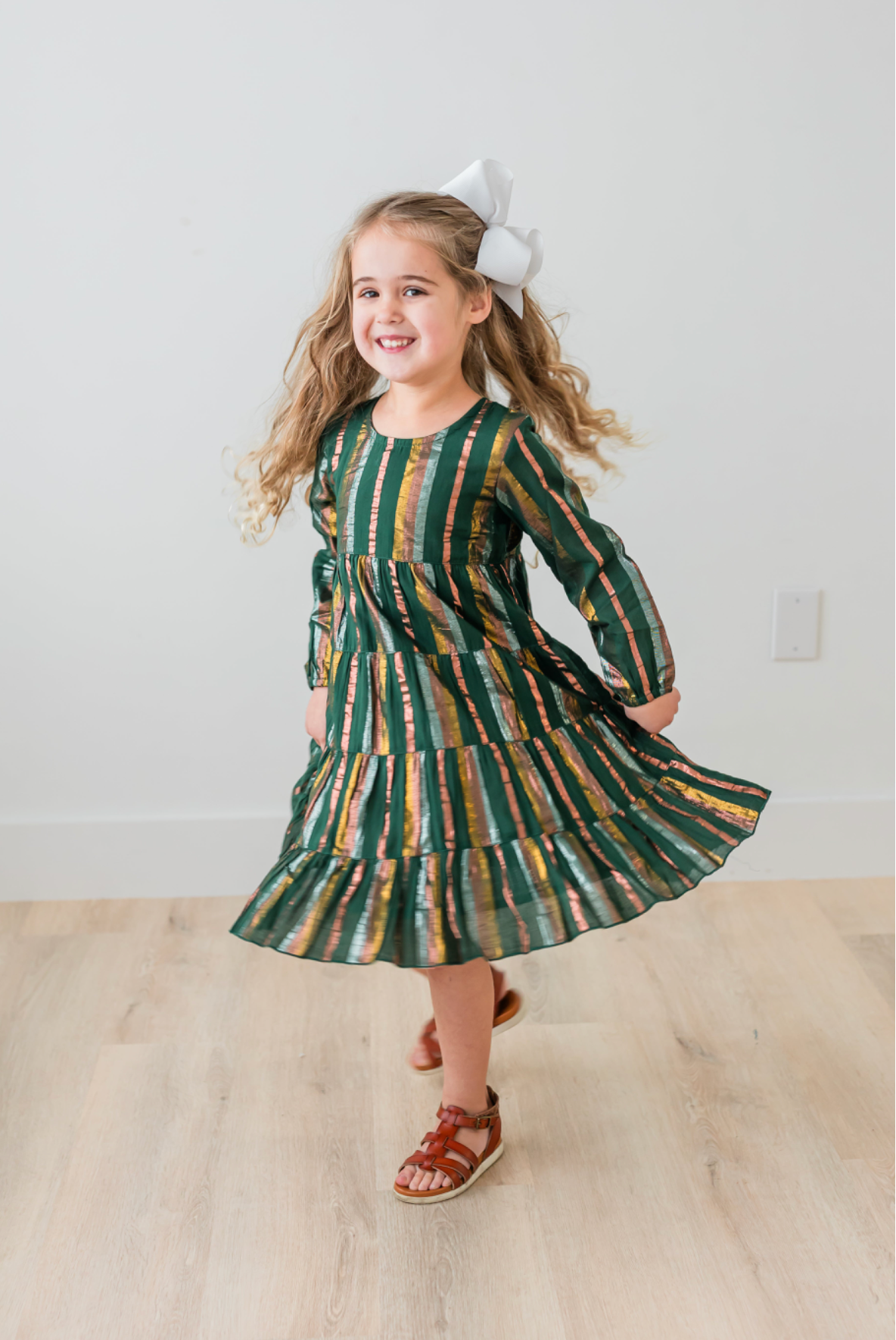 Shimmer Striped Long Sleeve Dress