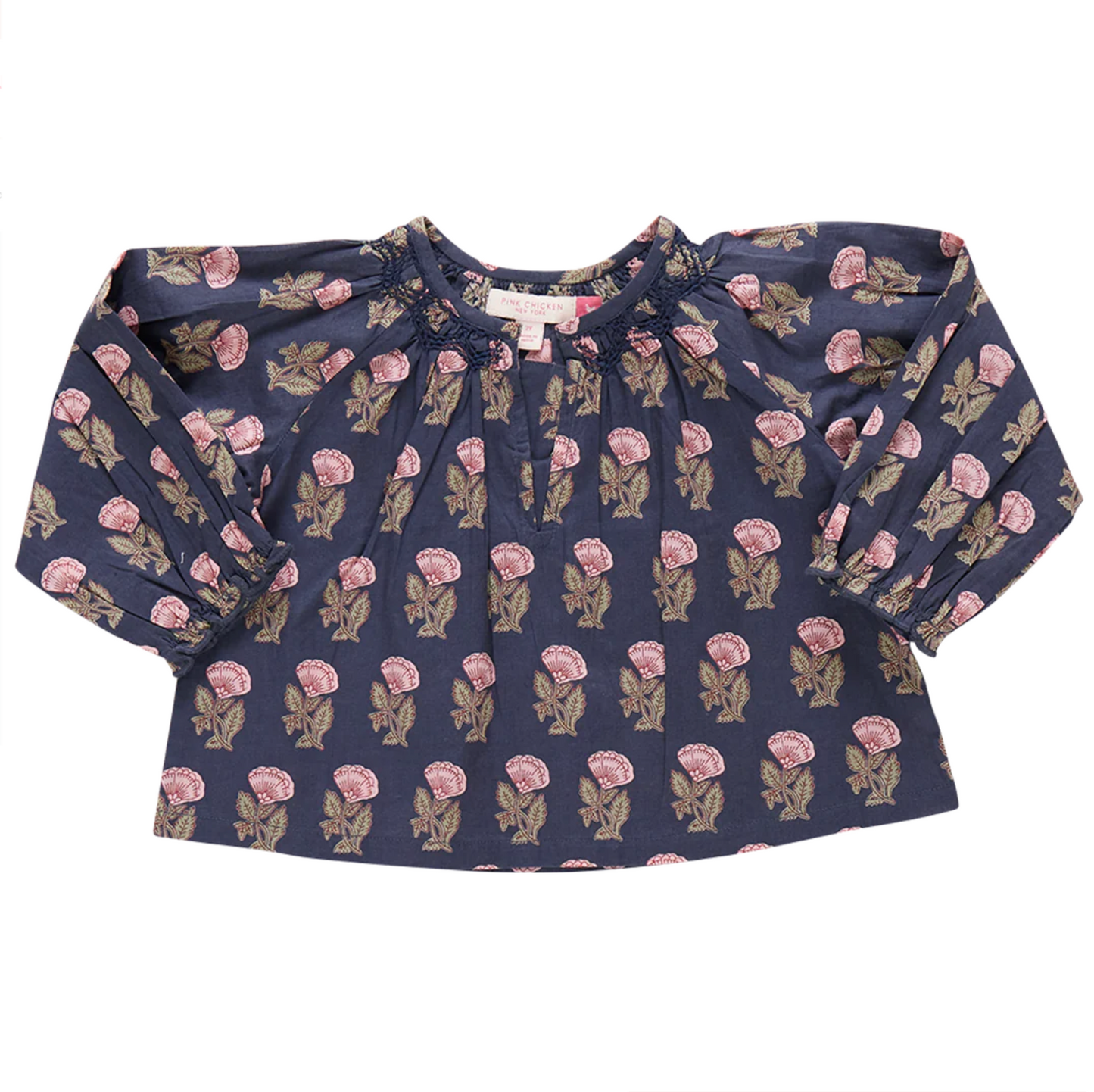 Girls Ava Top - Navy Flower Drop