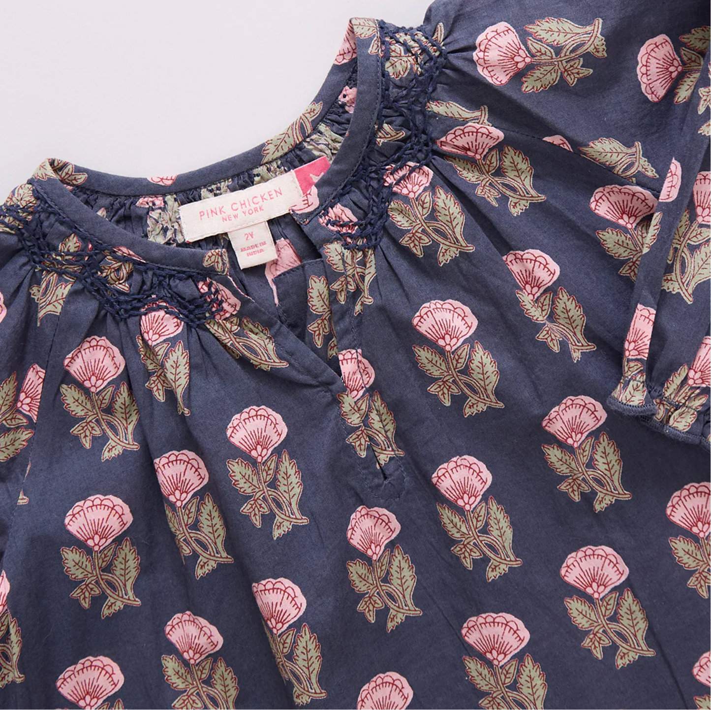 Girls Ava Top - Navy Flower Drop