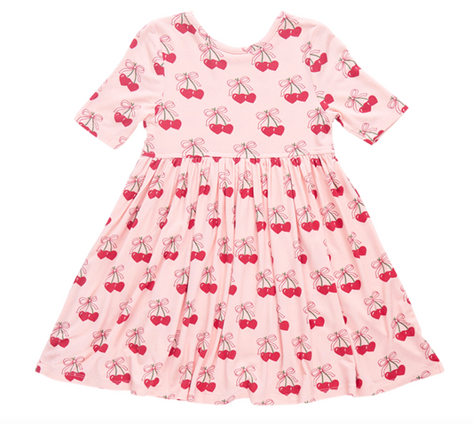 Girls Bamboo Steph Dress - Cherry Hearts