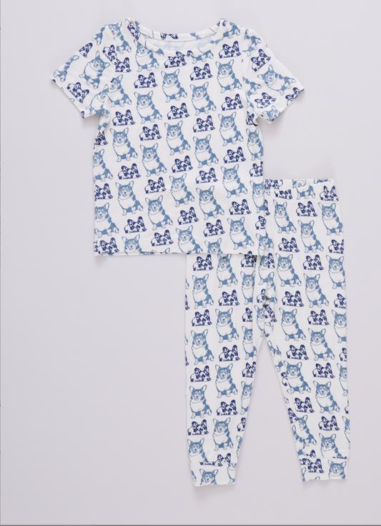 Kids Bamboo PJ Set - Blue Corgis