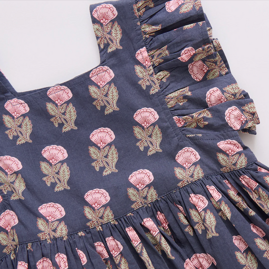 Girls Elsie Dress - Navy Flower Drop