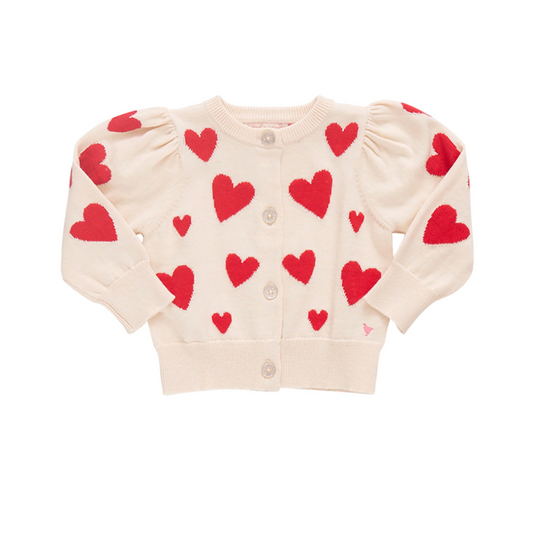 Girls Constance Sweater - Cream and Red Hearts