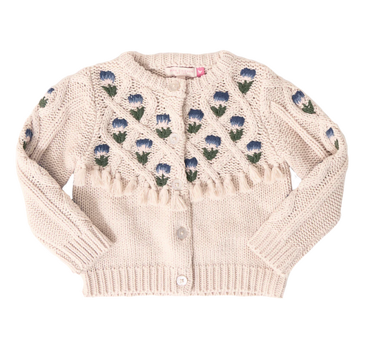 Girls Tari Tassel Sweater - Cream Flower Embroidery