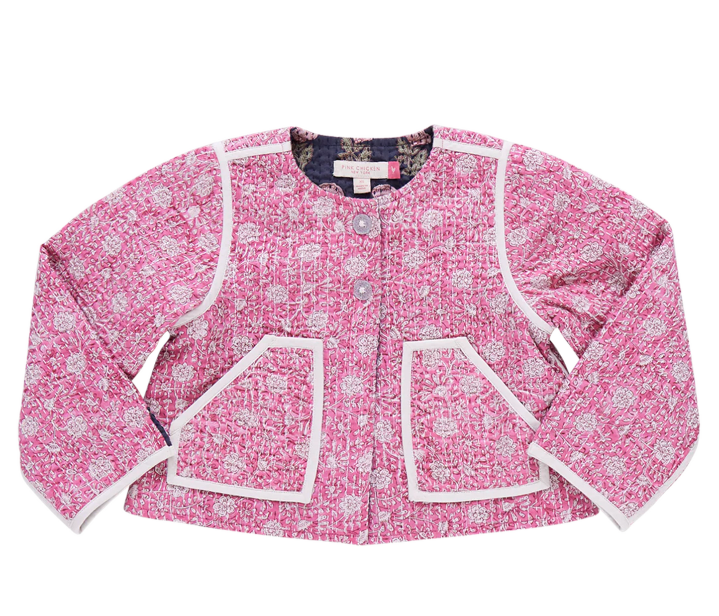 Girls Reversible Quilted Jacket - Hot Pink Garden Floral