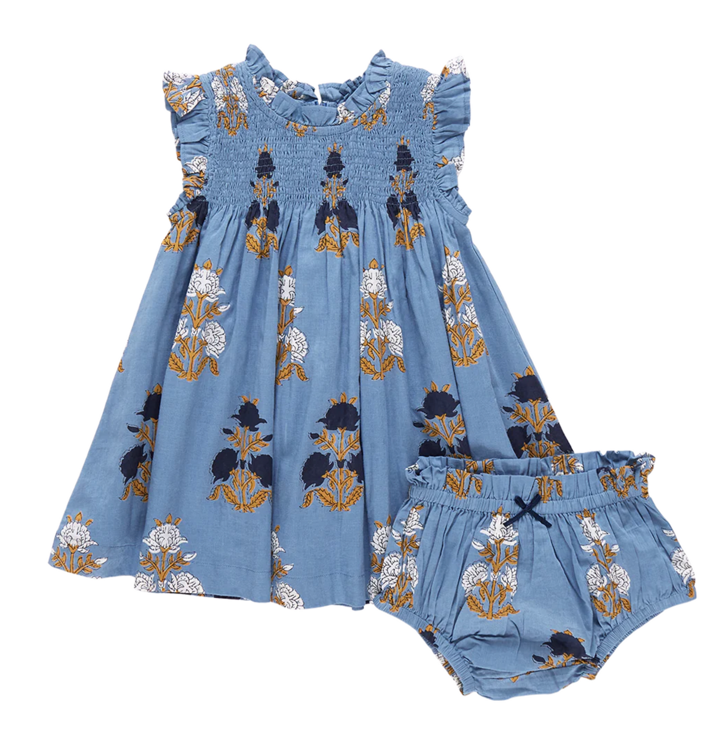 Baby Girls Stevie Dress Set - Blue Flowerette