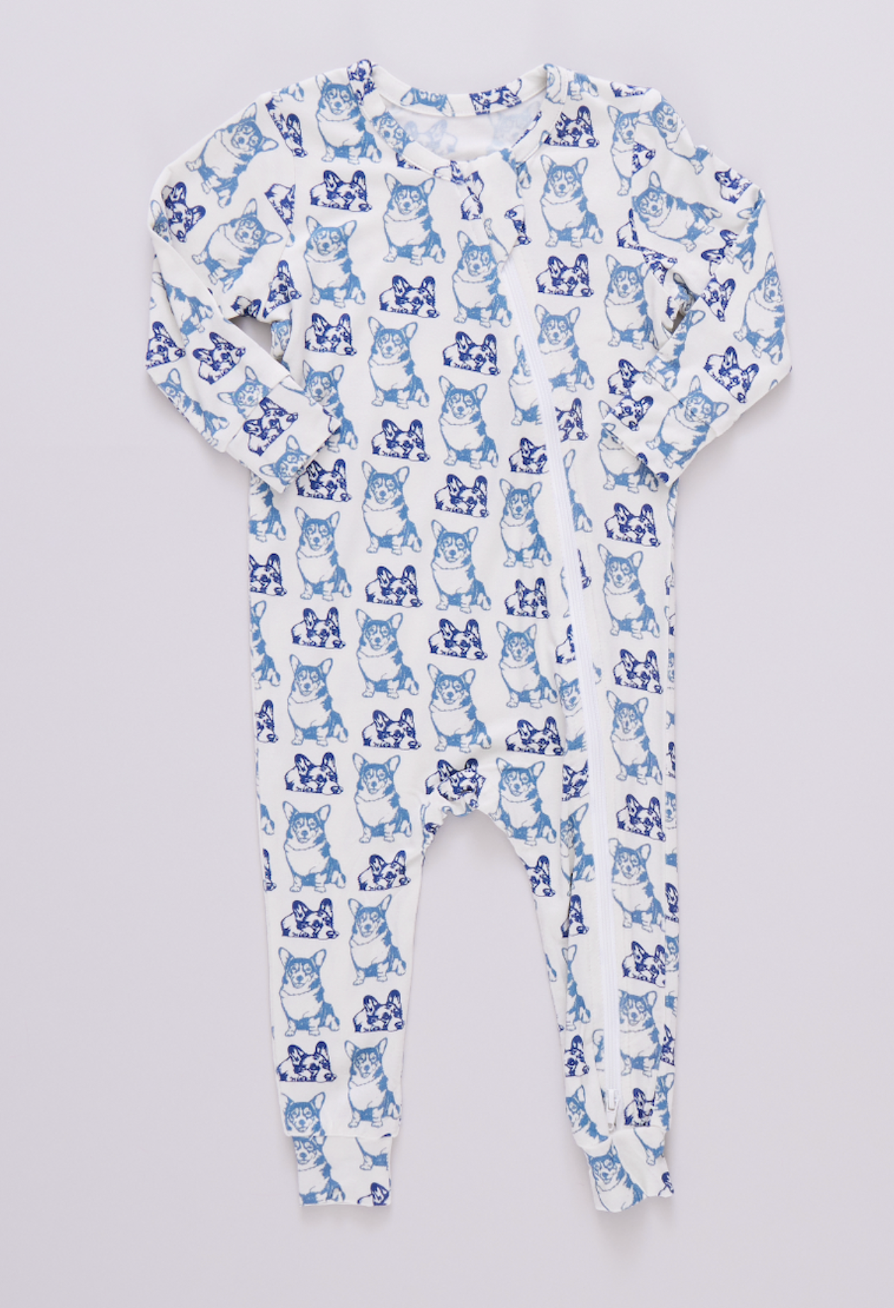 Baby Bamboo Romper - Blue Corgis