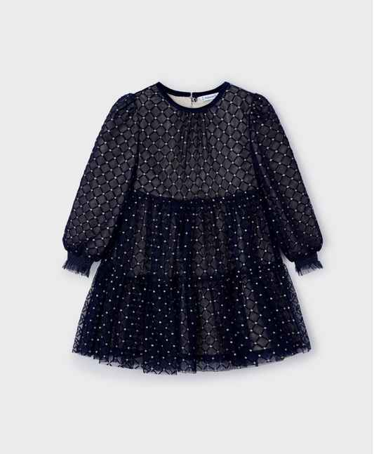 Tulle Printed Dress - Navy