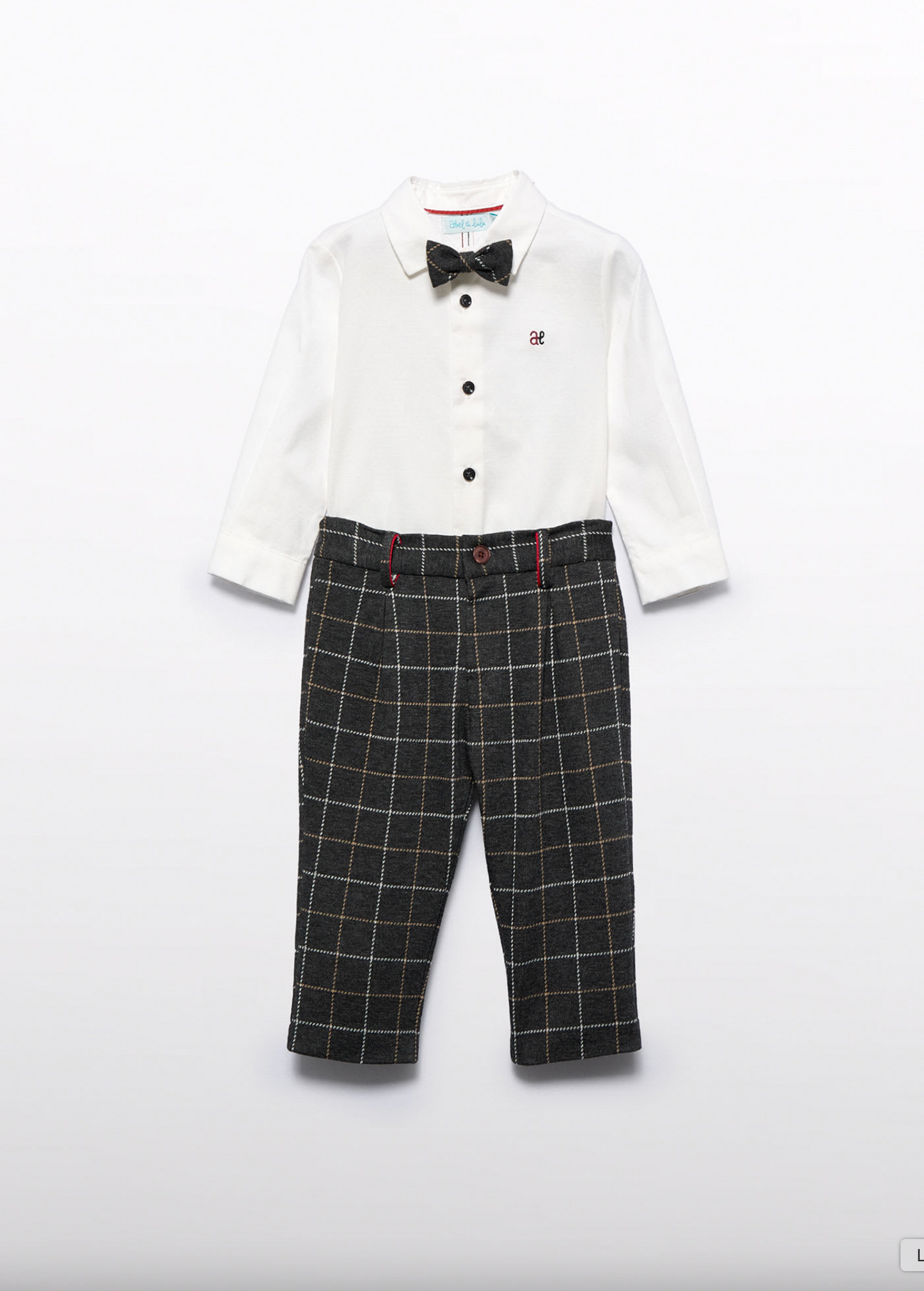 Abel and Lula Boys Knit Plaid Pants Set-Grey