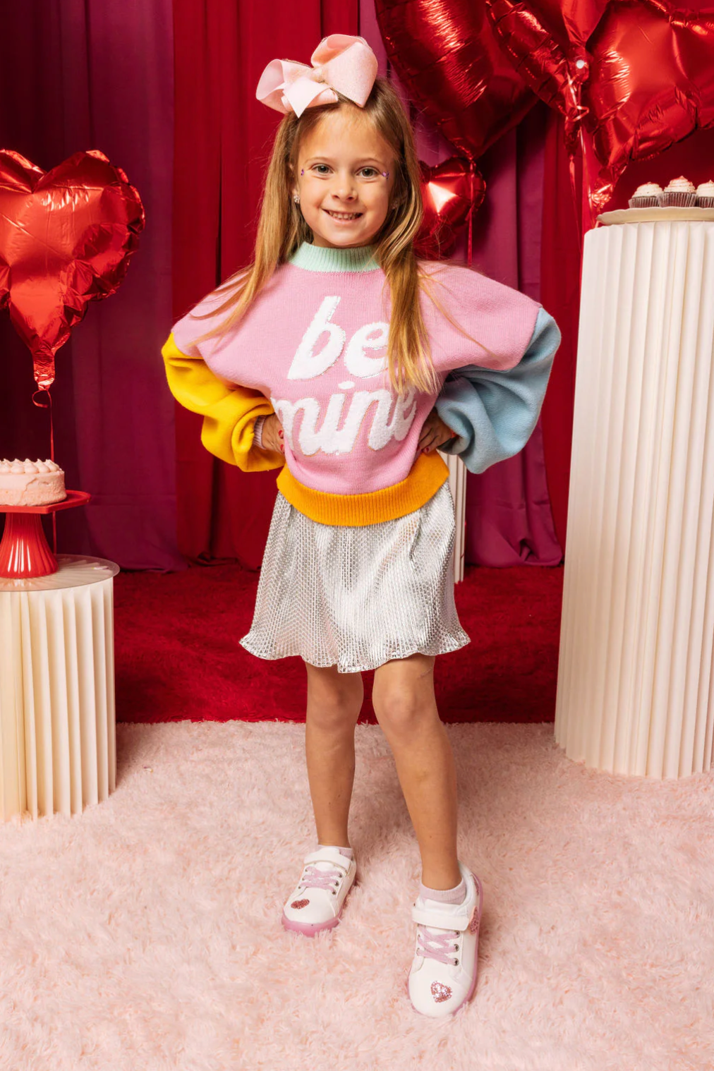 Queen Of Sparkles Kids Multi Pastel Colorblock Be Mine Sweater