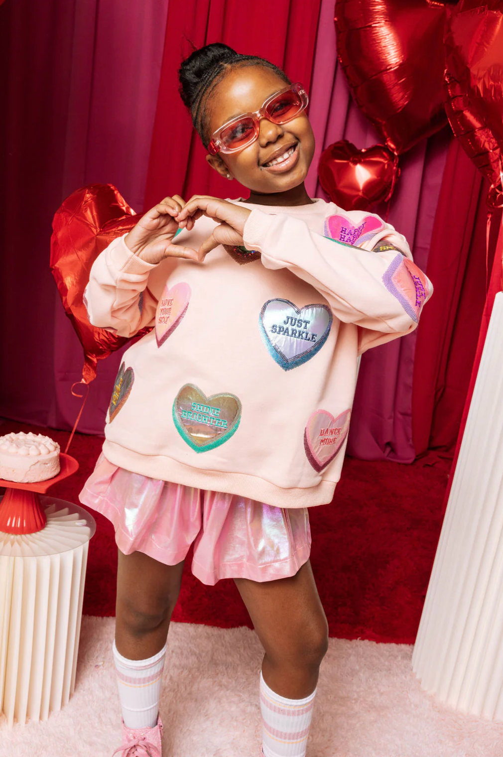 Kids Light Pink Positive Candy Hearts Sweatshirt