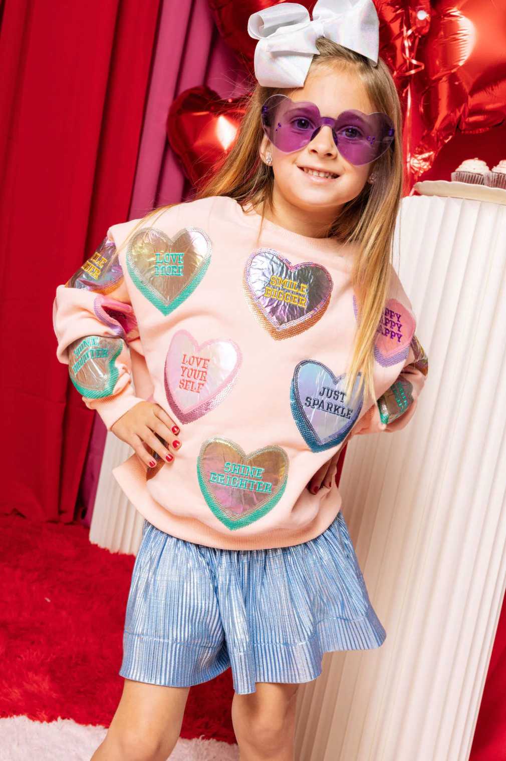 Kids Light Pink Positive Candy Hearts Sweatshirt