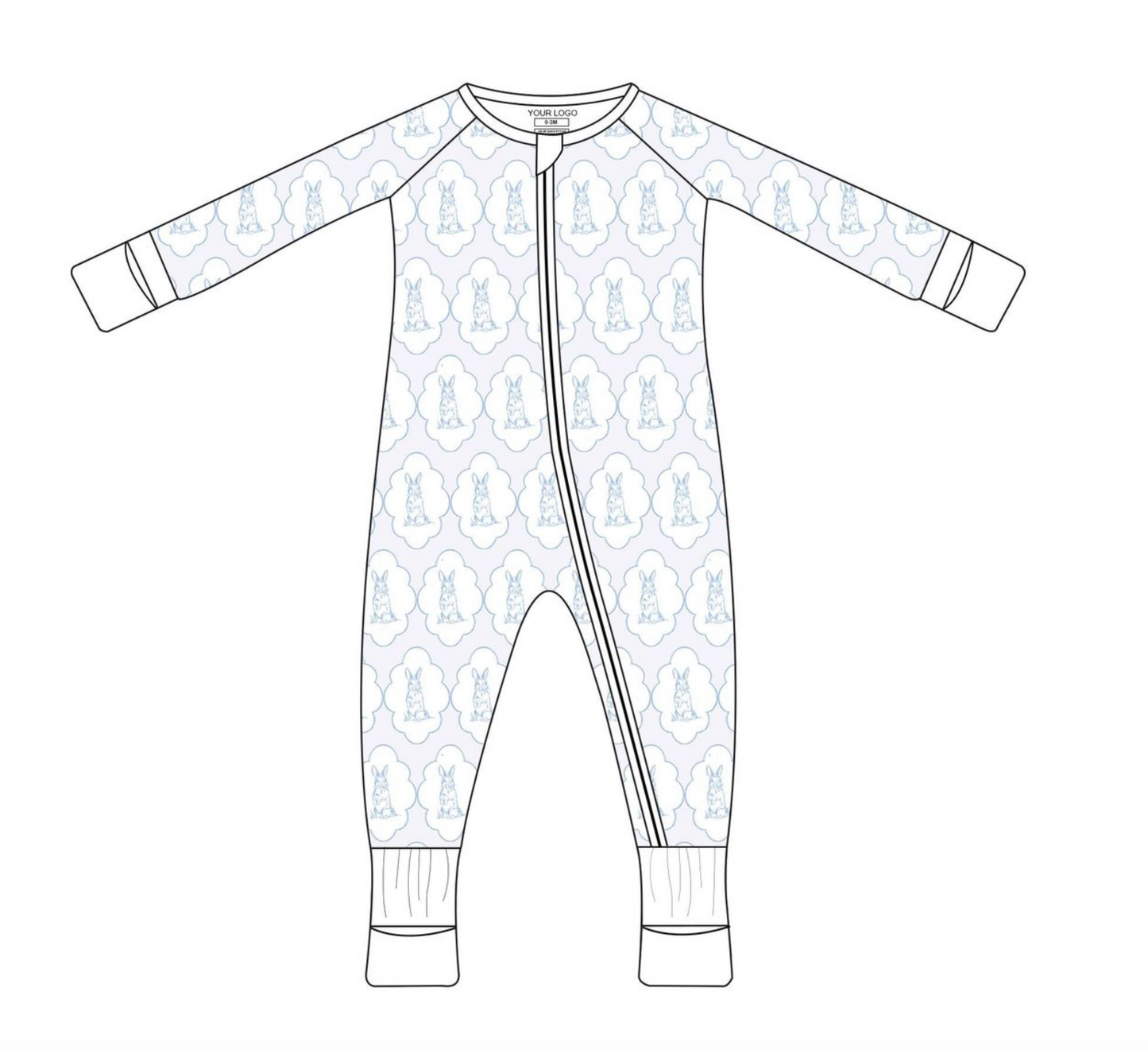 Uptown Baby Blue Bunny Print Sleep Romper