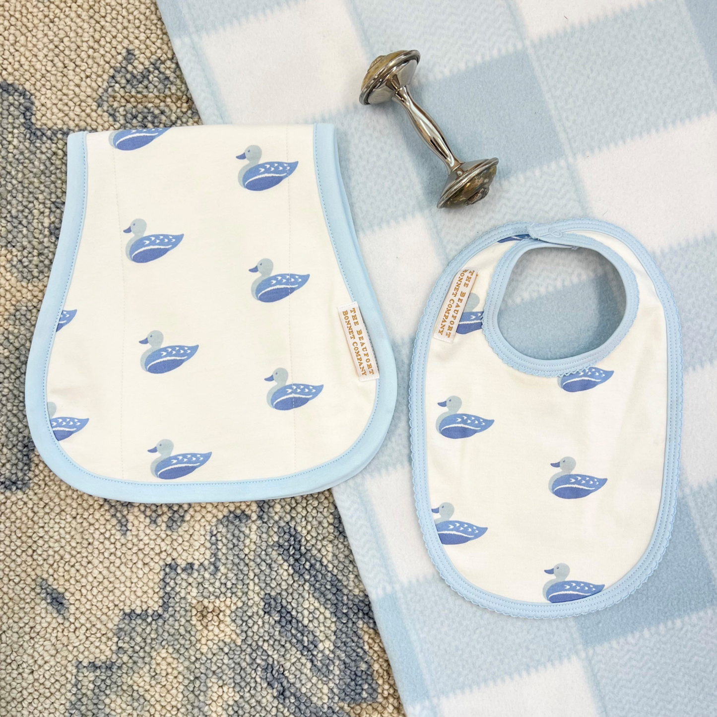 Burp Me Bib - Merrimack Quack Quacks with Buckhead Blue