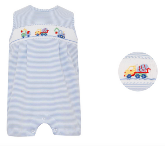 Light Blue Stripe Knit Jon Jon - Construction Cars