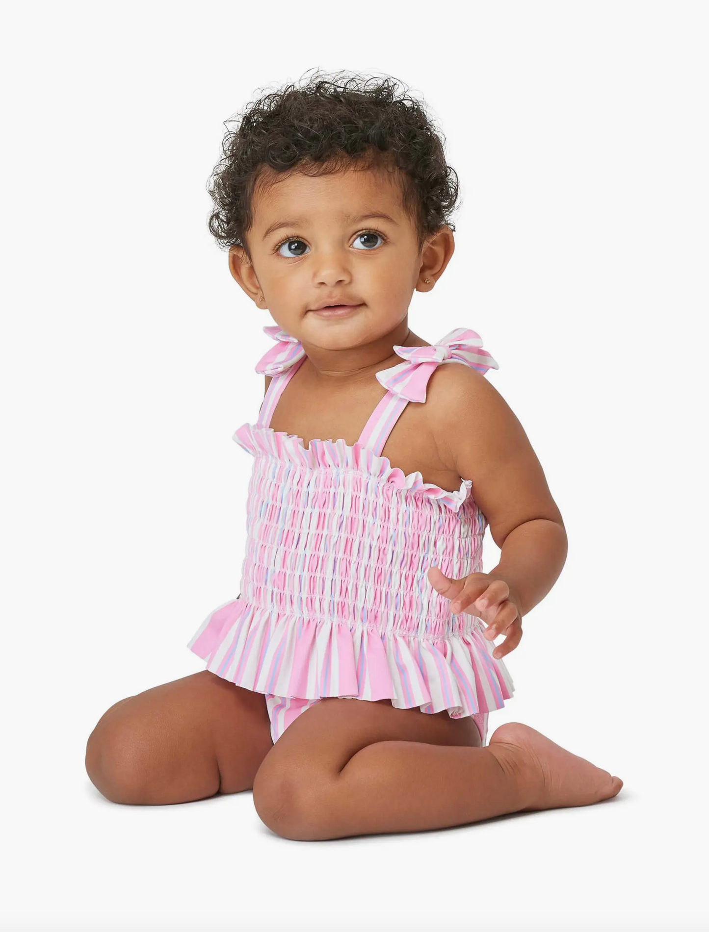 Stripe Smocked One-Piece Swimsuit - Pink or Blue