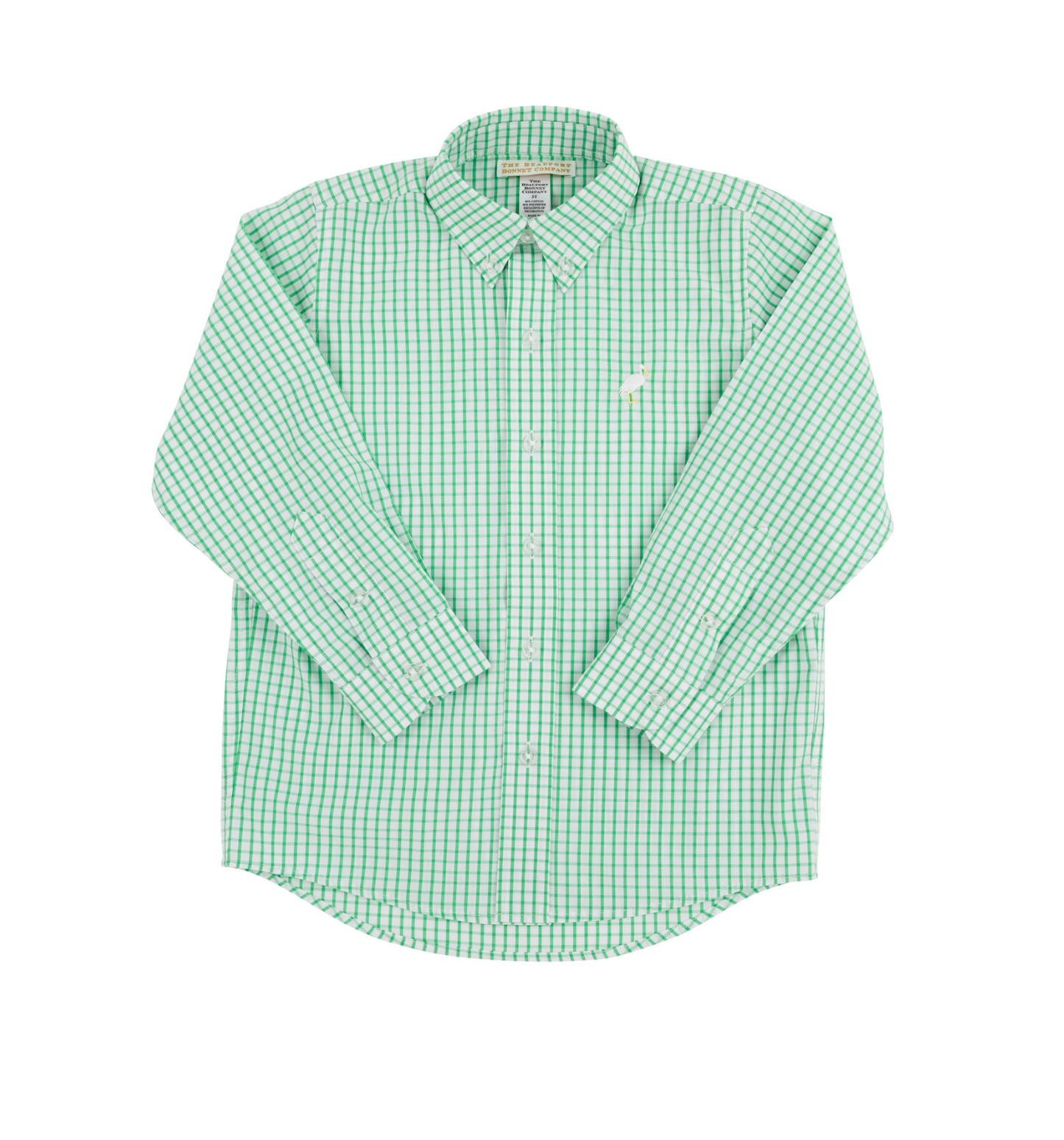 Dean's List Dress Shirt - Kiawah Kelly Green Windowpane with Multicolor Stork