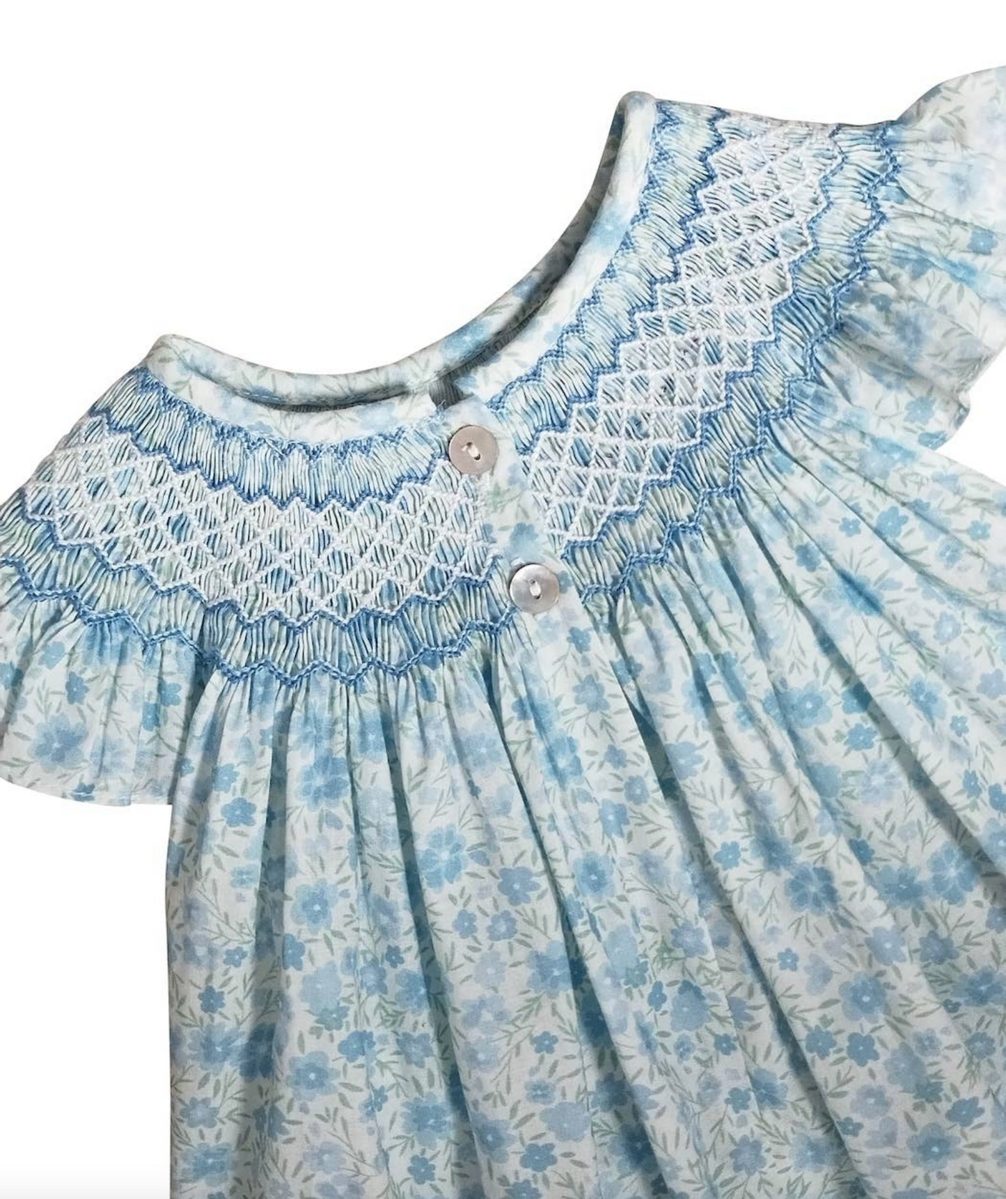 Carly & Ronnie Blue Floral Girls Smocked Bishop