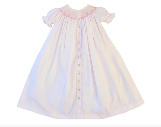 Pink Hand Smocked Rose Baby Gown