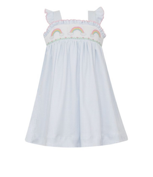 Blue Gingham Knit Rainbow Sundress