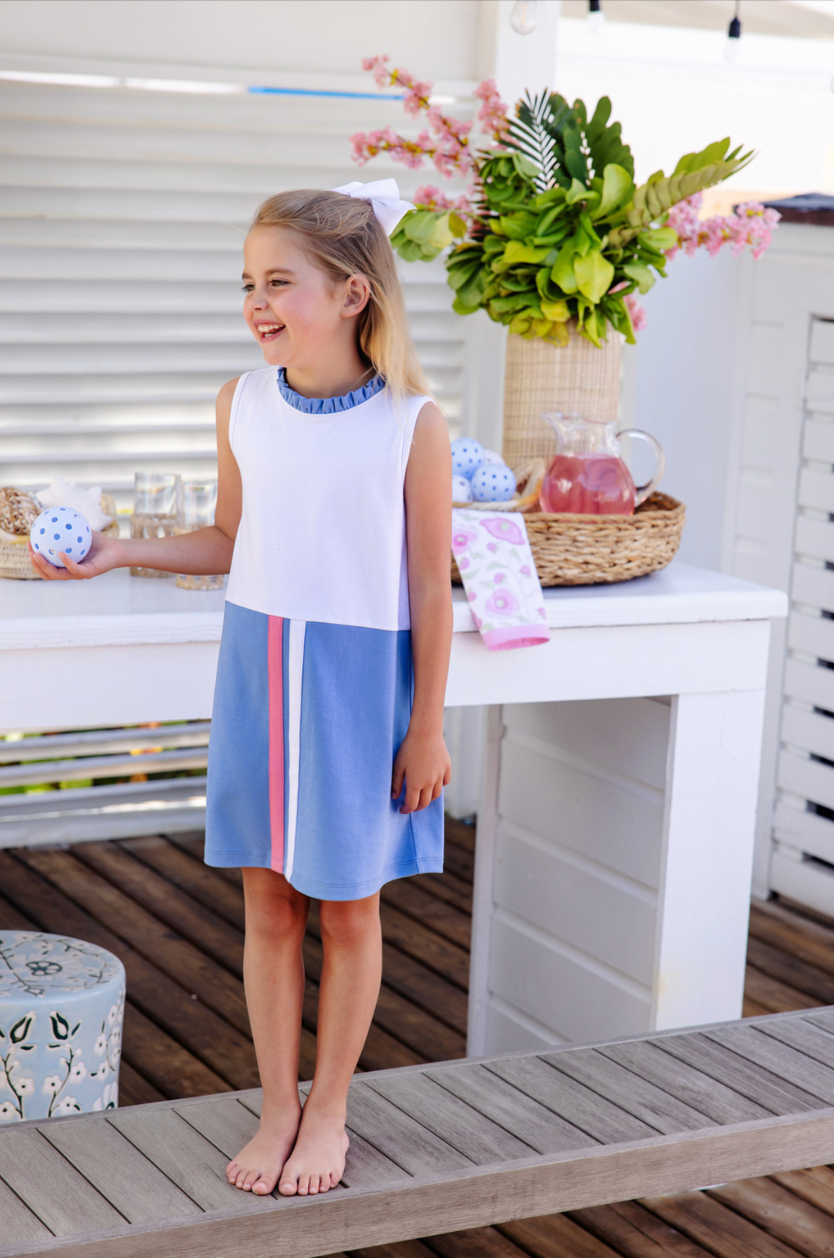 Lizzie's Luxe Leisure Dress - Worth Avenue White with Barbados Blue & Hamptons Hot Pink