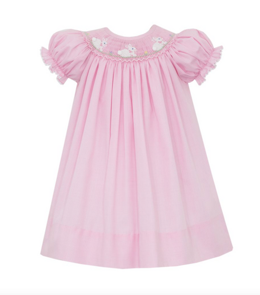 Pink Micro Check Smocked Bunnies Bishop