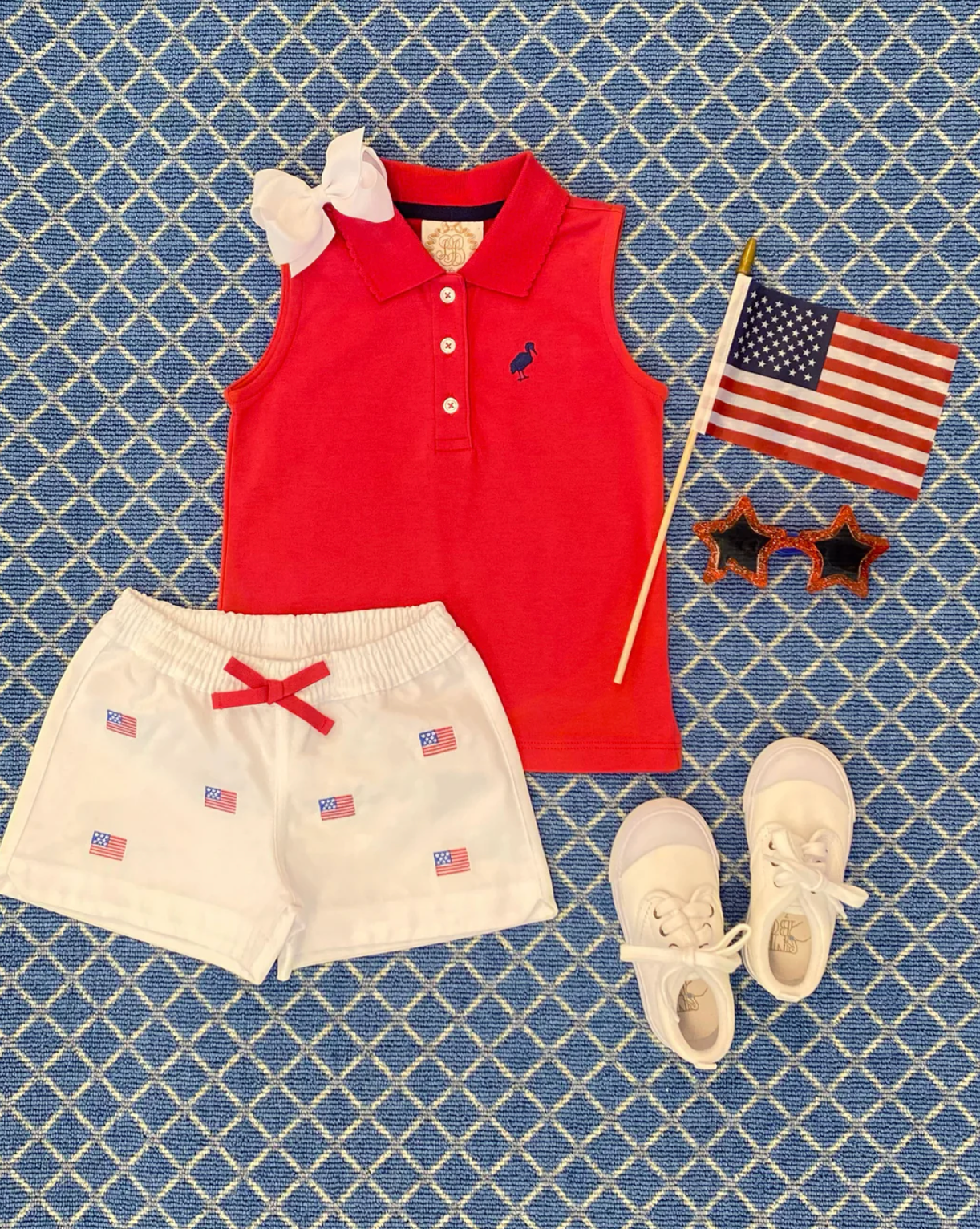 Critter Cheryl Shorts (Twill) - Worth Avenue White with American Flags