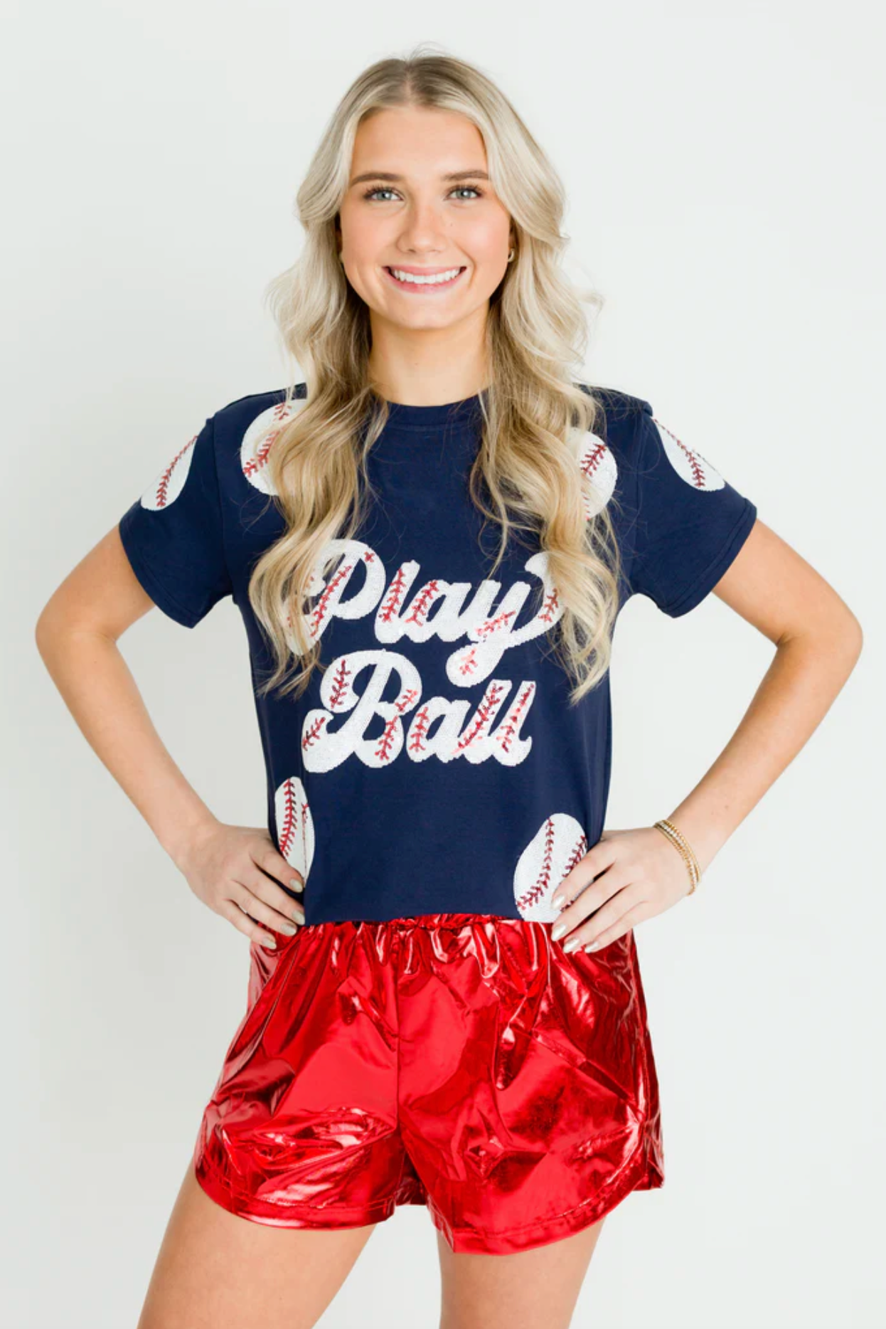 Navy Play Ball Sequin Adult Shirt