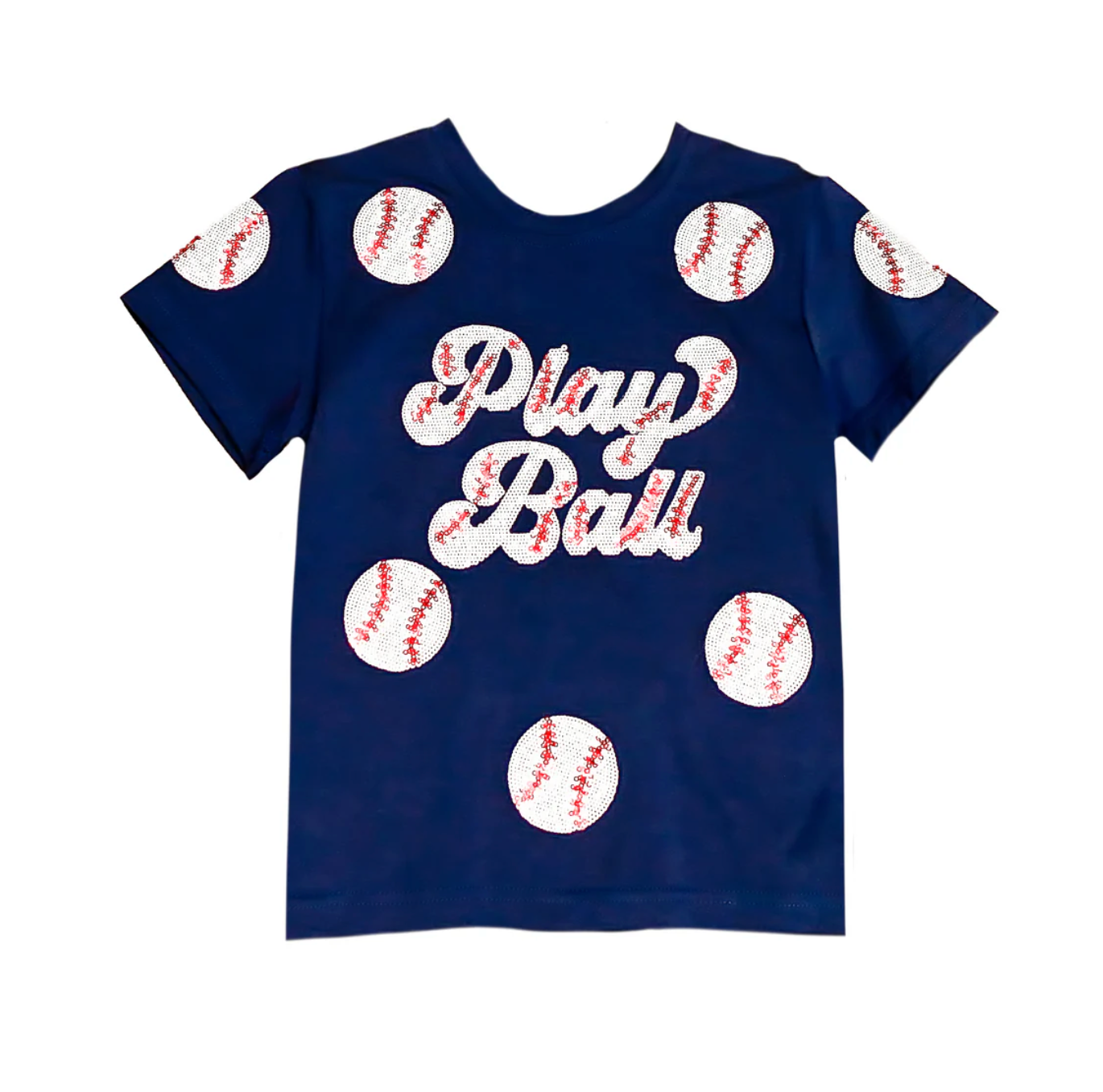 Navy Play Ball Sequin Adult Shirt