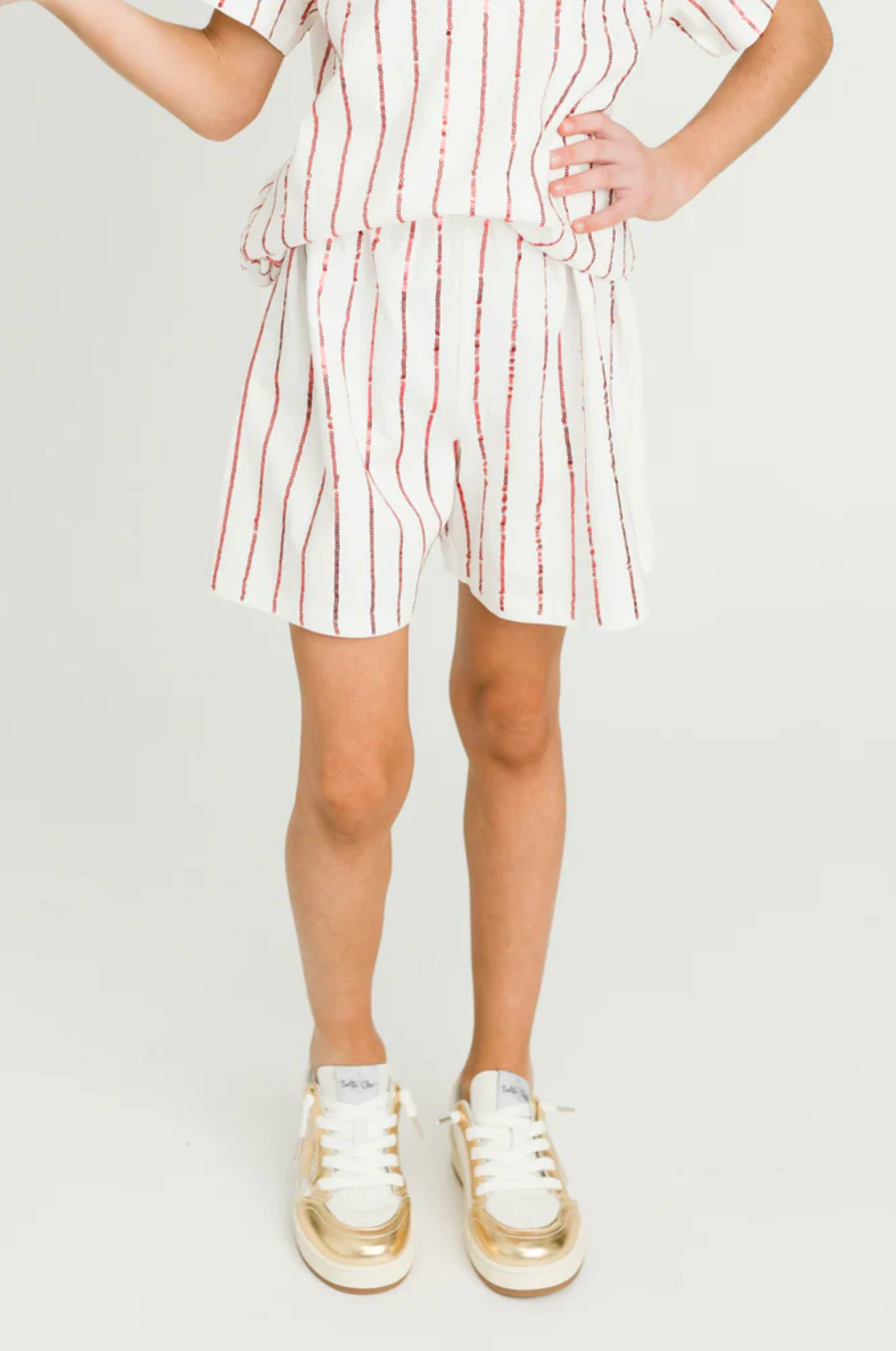 Red Sequin Striped Kid Shorts