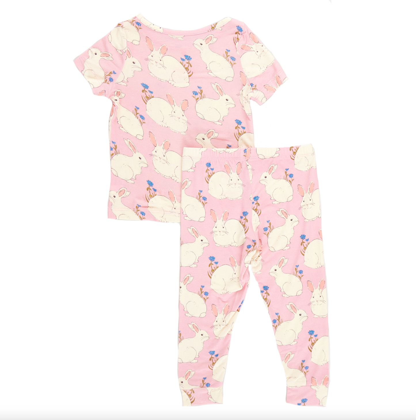 Girls Bamboo Short Sleeve PJ Set - Pink Bunnies