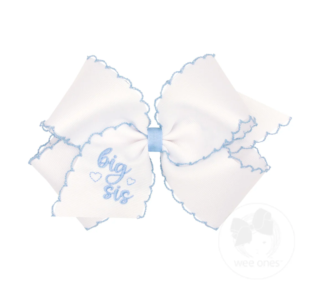 King Grosgrain "BIG SIS" Light Blue Embroidered Bow - Multiple Options