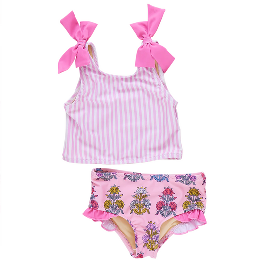 Girls Shelly Tankini - Pink Stripe