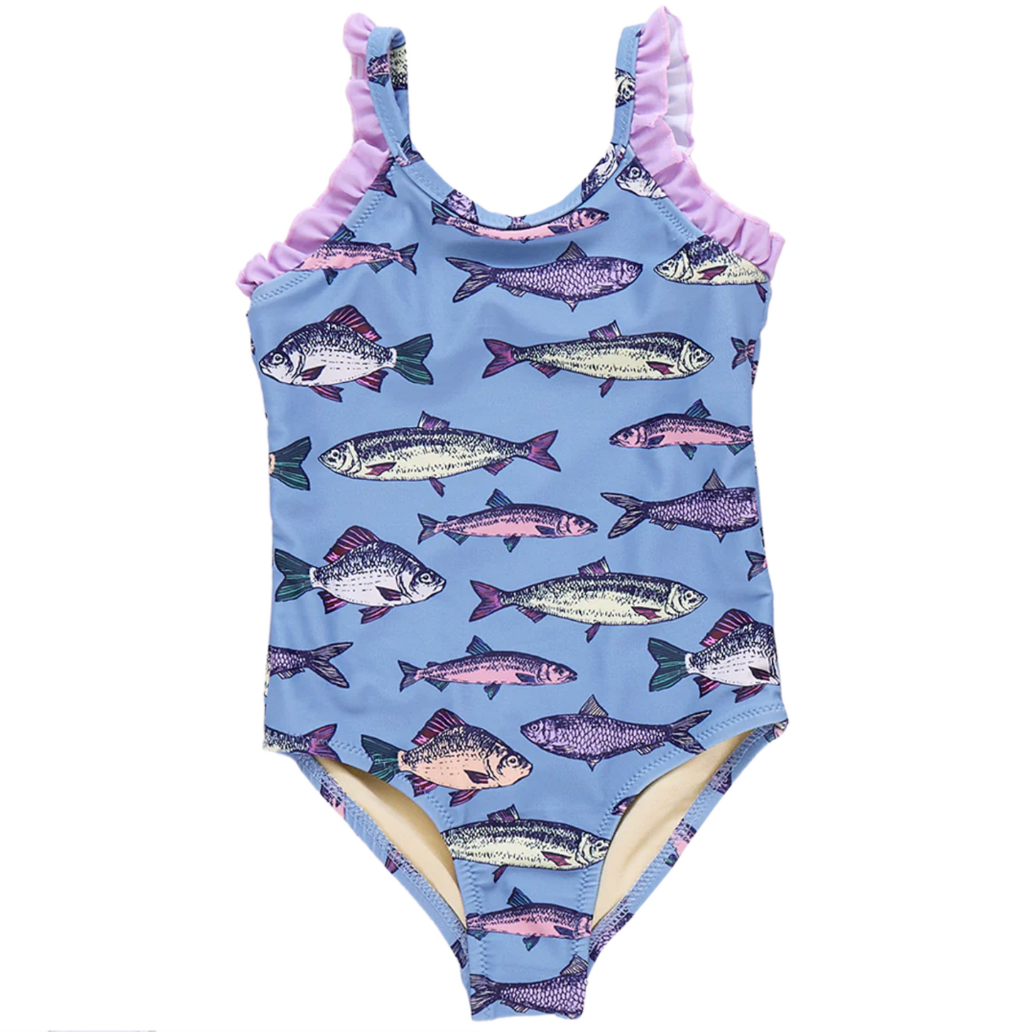 Girls Claire Suit - Blue Multi Fishies