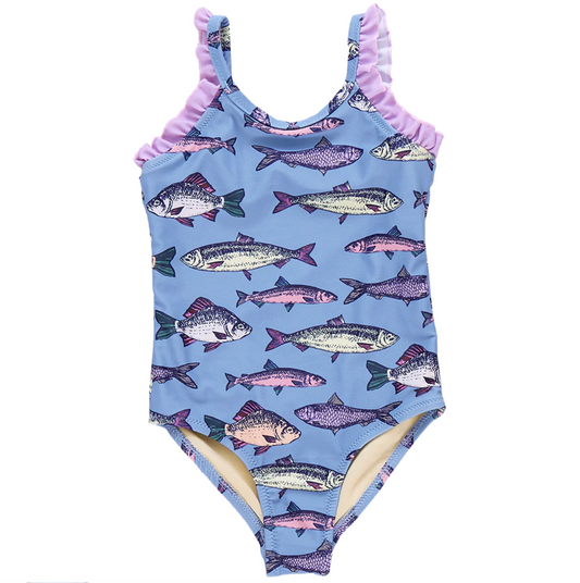 Girls Claire Suit - Blue Multi Fishies