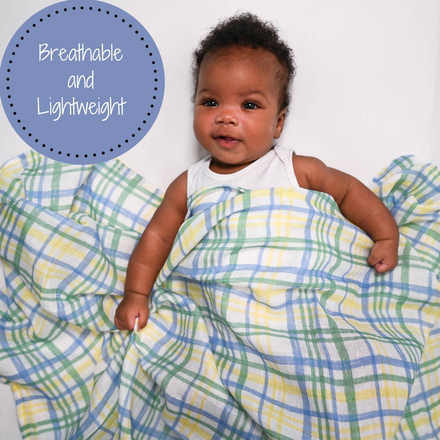 Blue Plaid Baby Muslin Swaddle Blanket