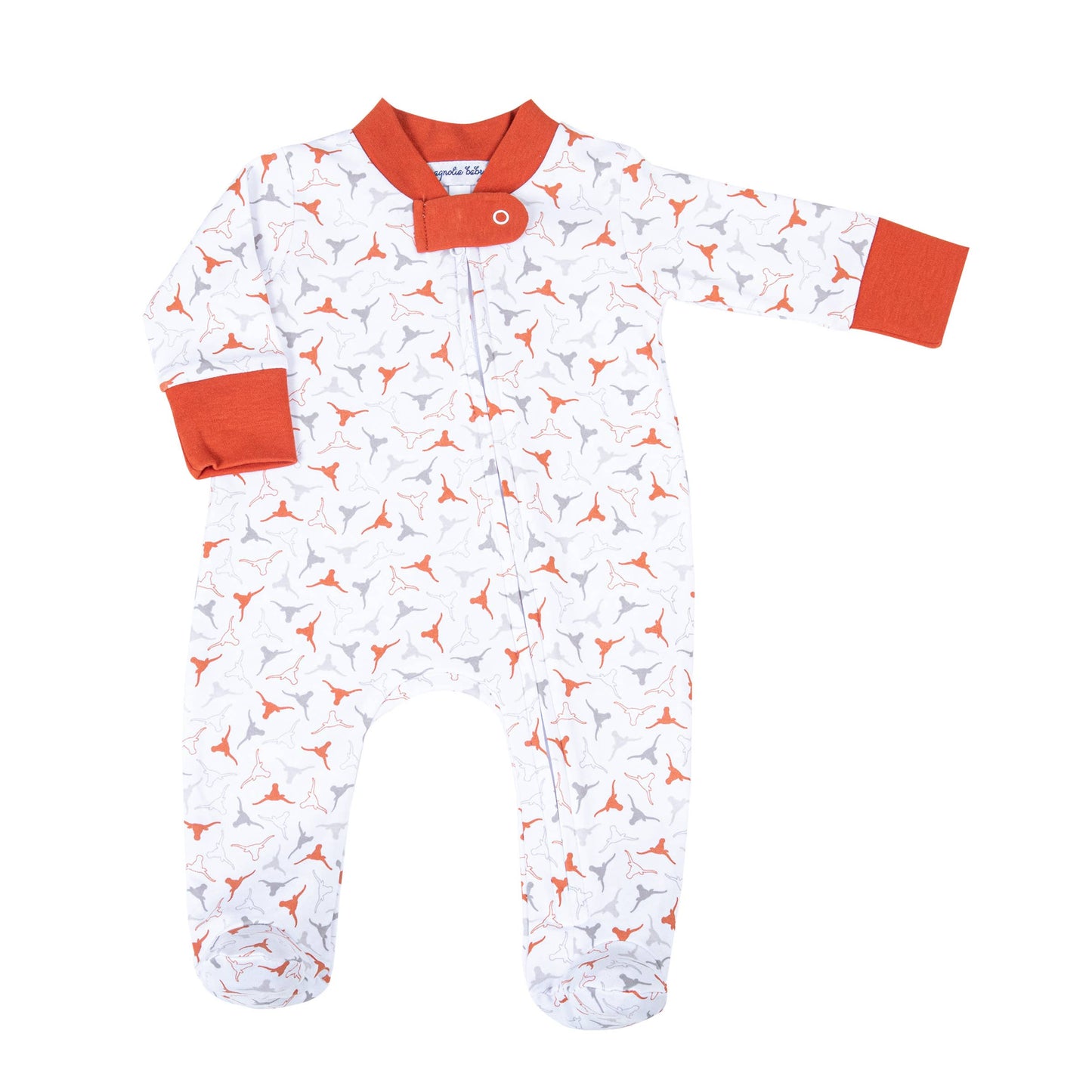 Lil' Longhorn Orange Printed Zipper Footie