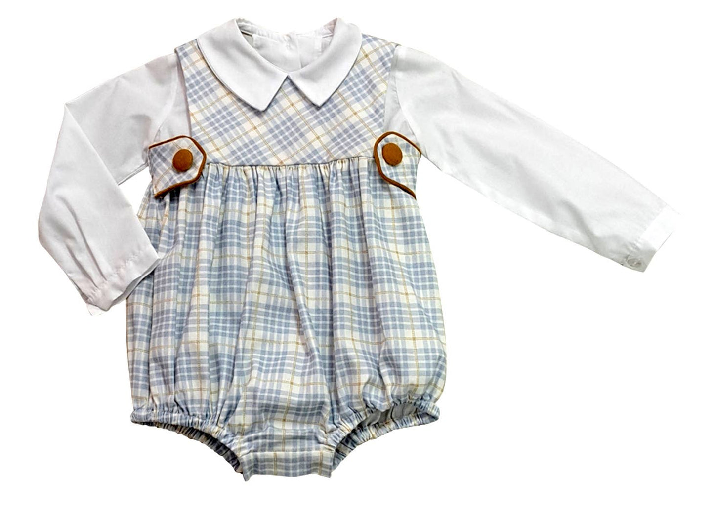 Celine - Fall Light Blue Plaid Boy Romper Set